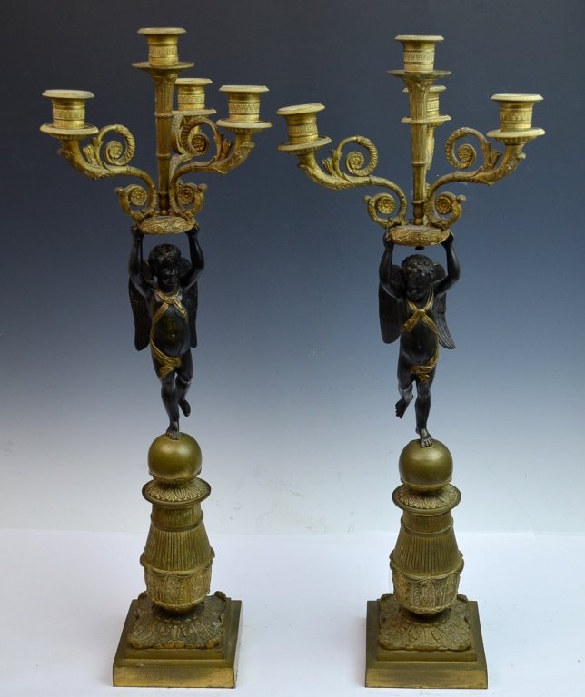 19th Century Pair of Empire Bronze Candelabra (1 of 5)