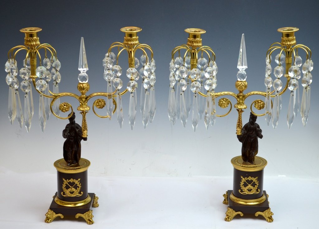 Pair of Bronze and Crystal Candelabras (1 of 5)
