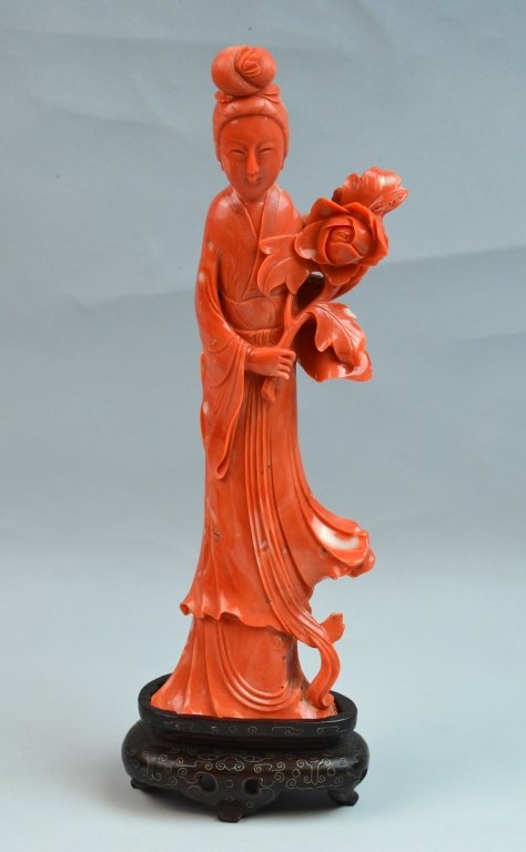 Chinese Coral Carved of Immortal Lady (1 of 8)