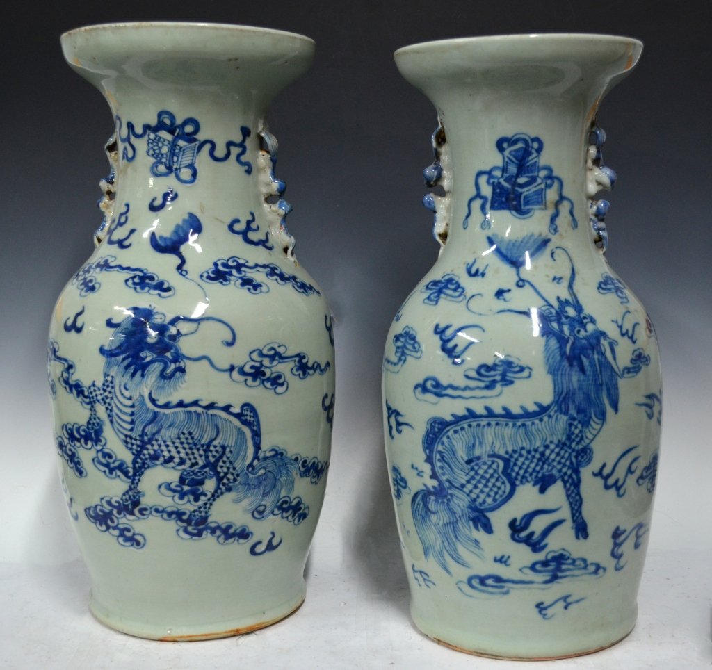 Pr. Chinese 19th Century B&W Porcelain Vases (1 of 5)