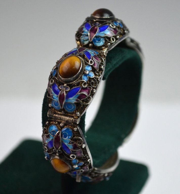 Chinese Silver Enamel & Tiger Eye Bracelet for Kid (1 of 10)