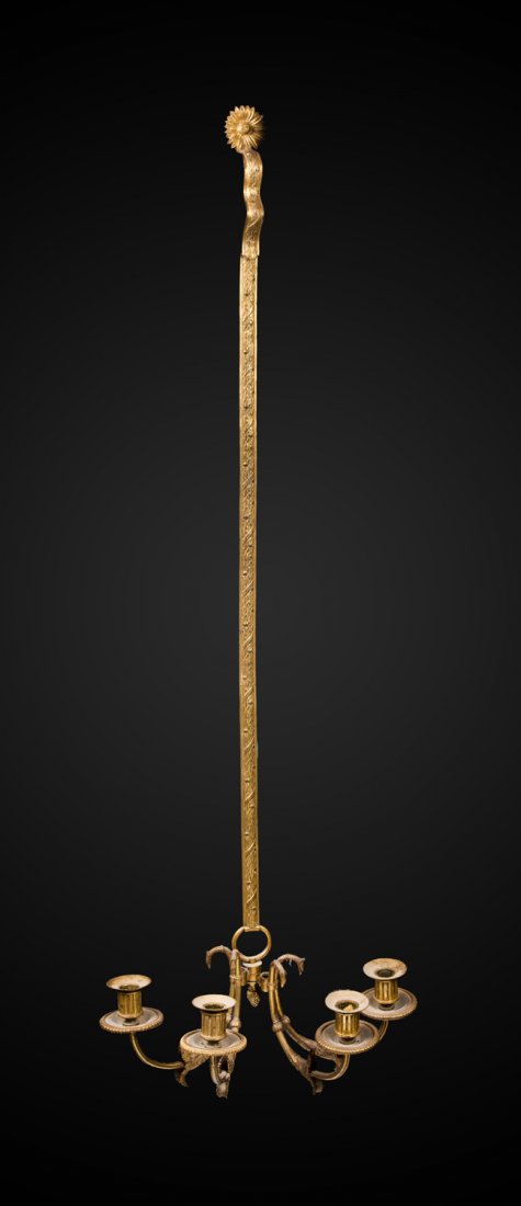 French Louis XVI Fire Gilt Bronze Hanging Wall Candle: French Louis XVI Fire Gilt Bronze Hanging Wall Candle Sconce, Having two pair of serpent head curved candle arms, each arm is independent and one or both could be removed from the shaft bottom via a l