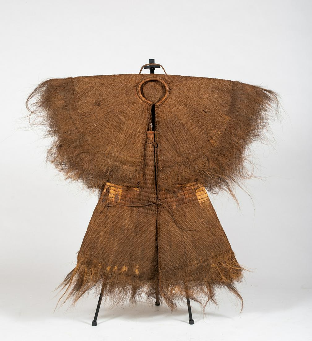 African Woven Hair Two Part Dress: African Woven Hair Two Part Dress, The top cloak wraps around the shoulders with a 6" border which is unwoven and open in the front, the bottom dress is a part of the cloak back but also opens in the 