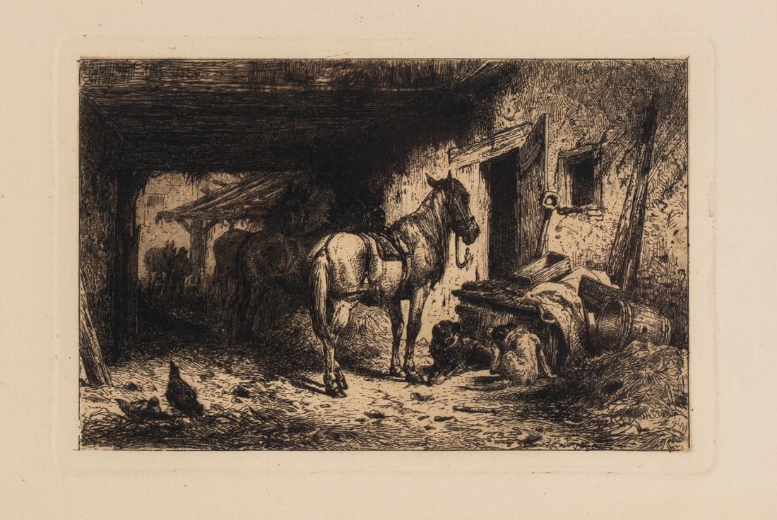 After Peter Moran (1841-1914), American: After Peter Moran (1841-1914), American, "Noonday Rest", etching C1880, published for the American Art Review, 5 1/8" x 7 3/4" sight, matted but did not take out.Estimate: $100 - $200