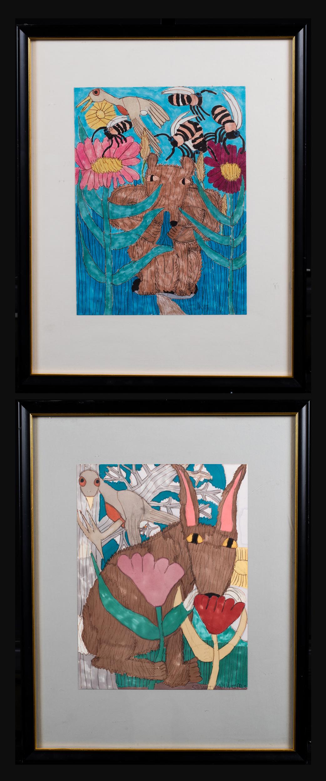 Pair of Stuart H. Williams, Hancock, NH, 20thC: Pair of Stuart H. Williams, Hancock, NH, 20thC, Both are watercolor paintings and titled on the reverse, "Spring has sprung my father is back 1989" and "The best chore is right near my doorstep 1989",