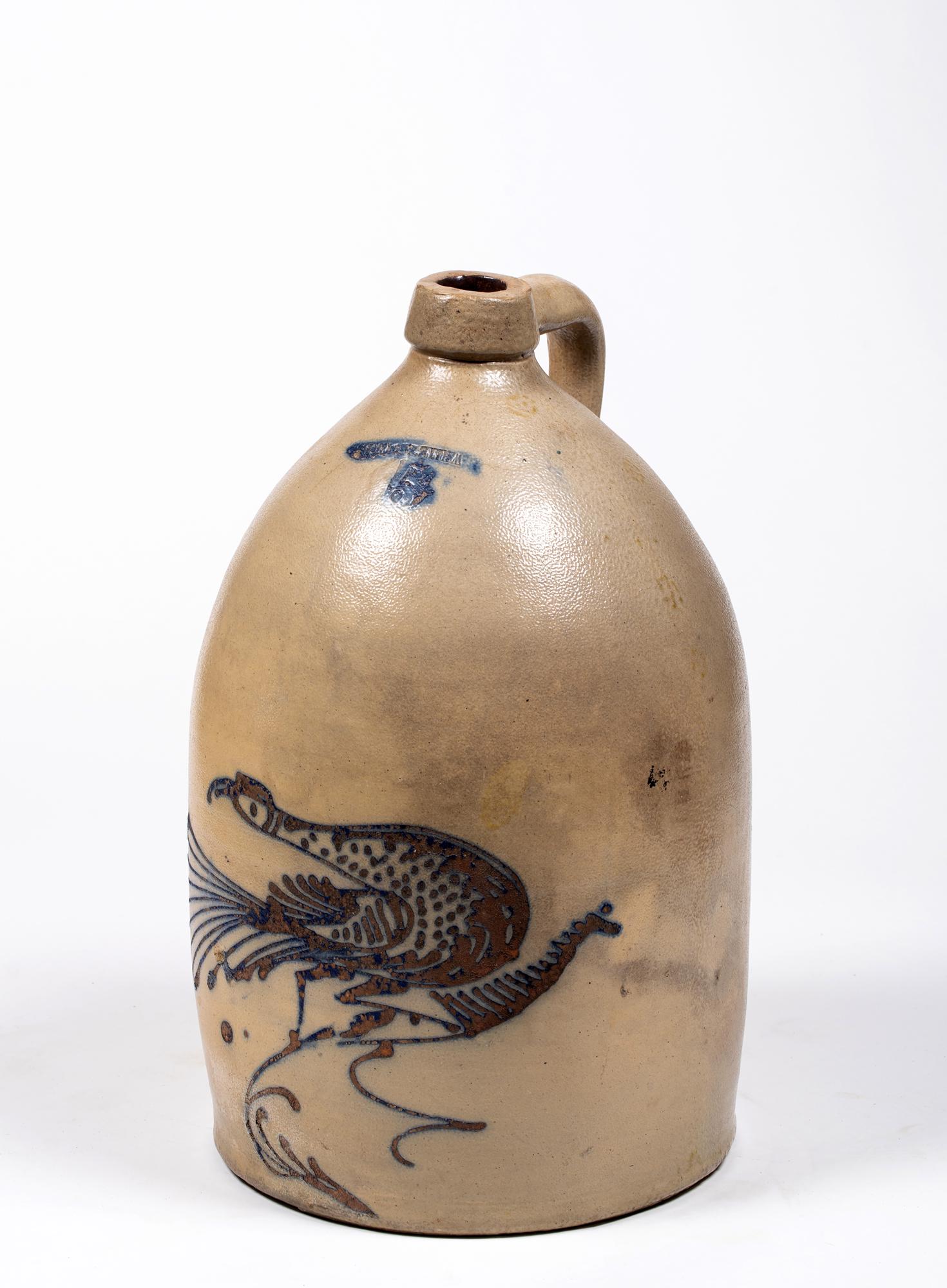 Whites Utica Five Gallon Stoneware Jug with Blue Turkey (1 of 7)