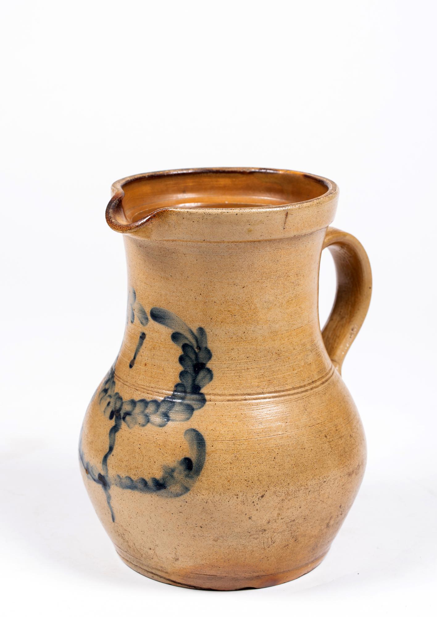 One Gallon 19thC Stoneware Pitcher with Blue Wreath (1 of 6)