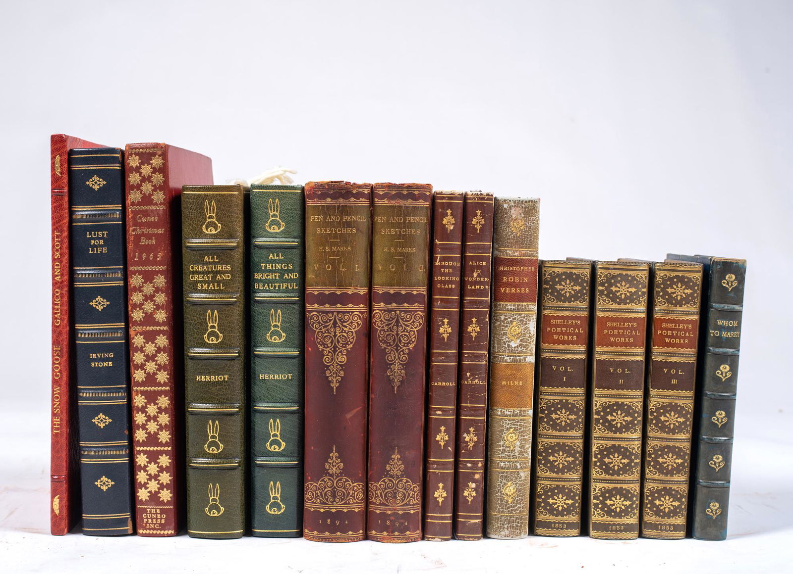 Fourteen Volumes with Leather Bindings, Antiquarian and (1 of 2)