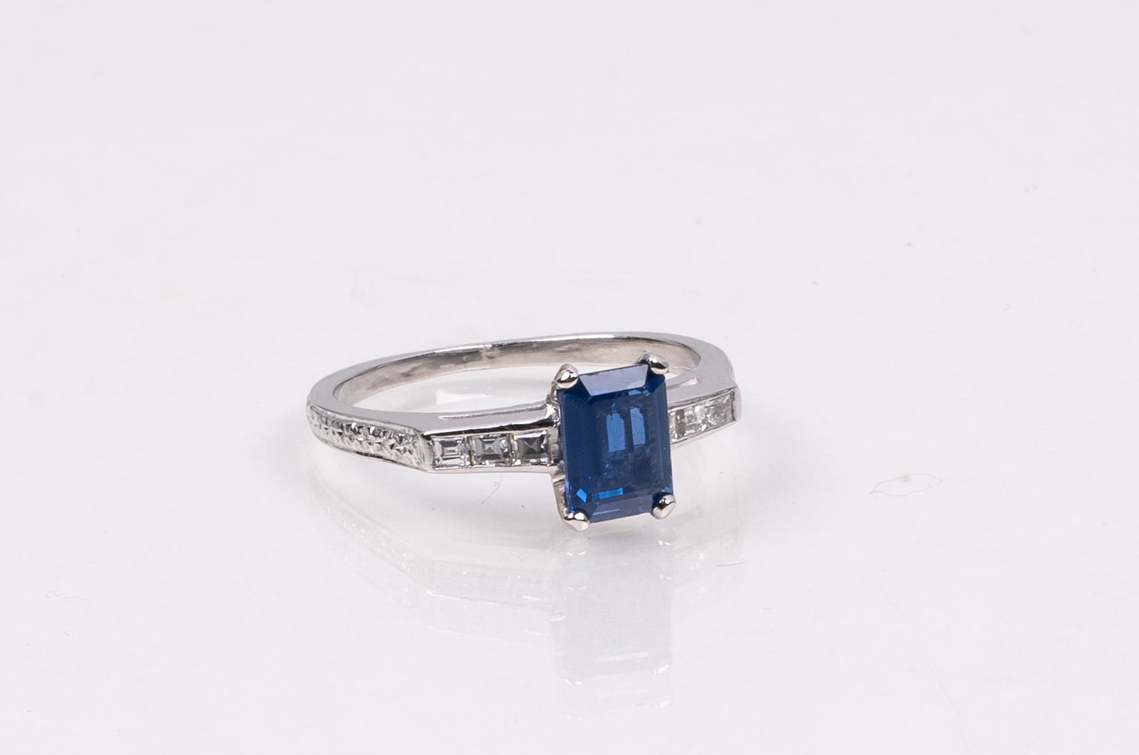 Sapphire and Carre Cut Diamond Platinum Ring (1 of 7)