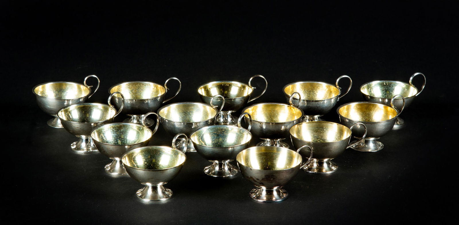 Fourteen Swedish Hammered Sterling Silver Punch Cups (1 of 8)