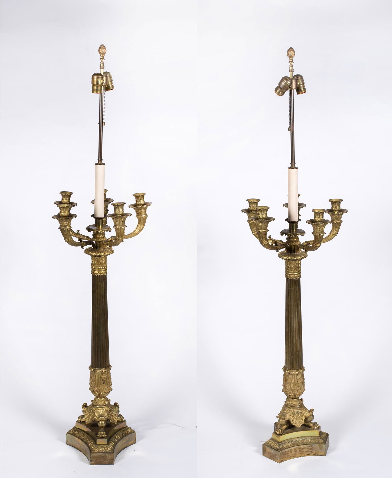 Pair of French Classical Style Brass Candelabra Lamps (1 of 10)