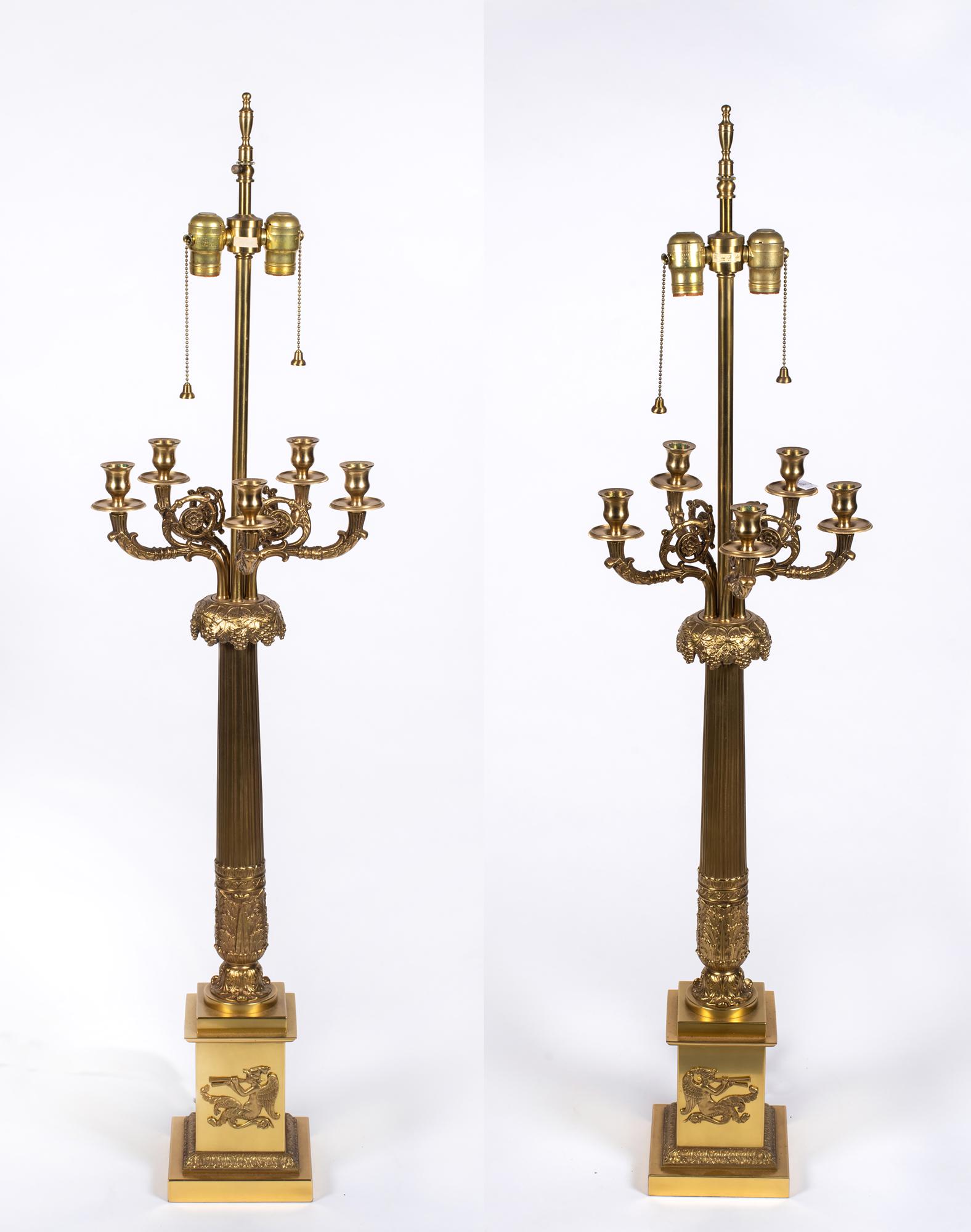 Pair of French Classical Style Brass Candelabra Lamps (1 of 8)
