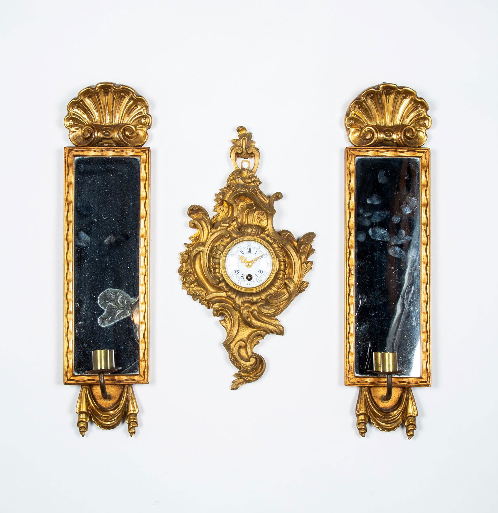 Bronze Floral Wall Clock and Pair of Candle Sconces (1 of 14)