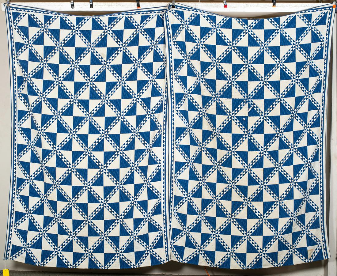 Pair of Blue and White Checkered Quilts (1 of 8)