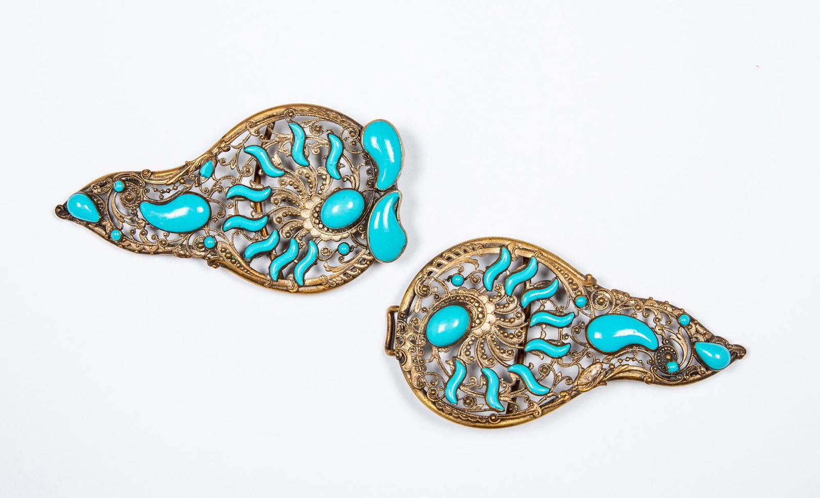 Large Brass and Faux Turquoise Belt Buckle (1 of 7)