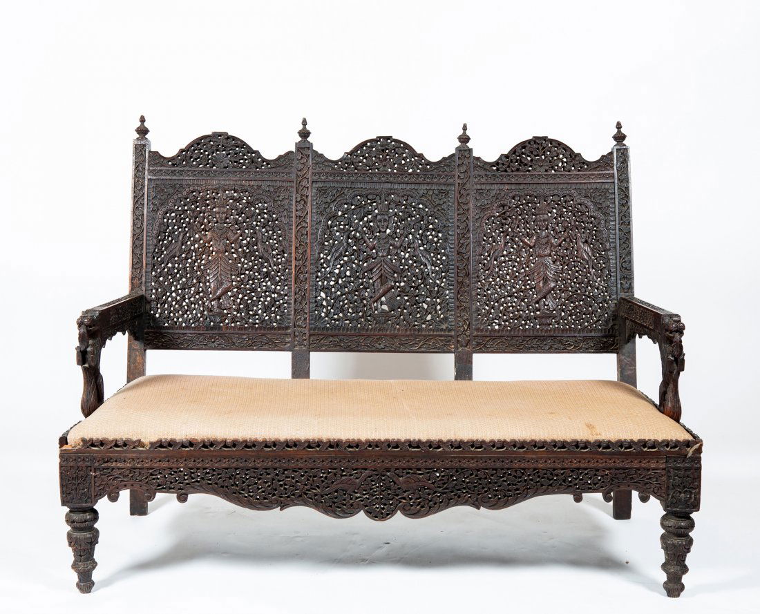 Intricately Carved Asian Export Settee (1 of 6)