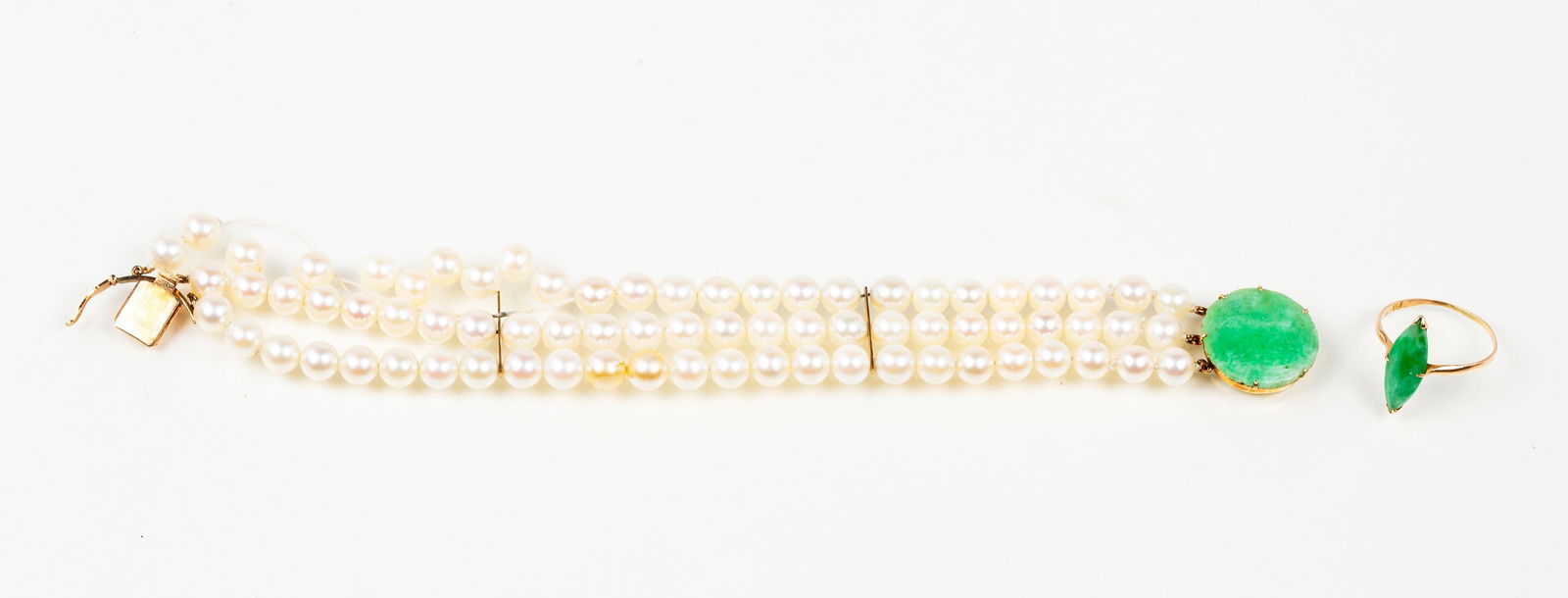 Triple Strand Pearl Bracelet with 14K Jade Clasp and (1 of 5)