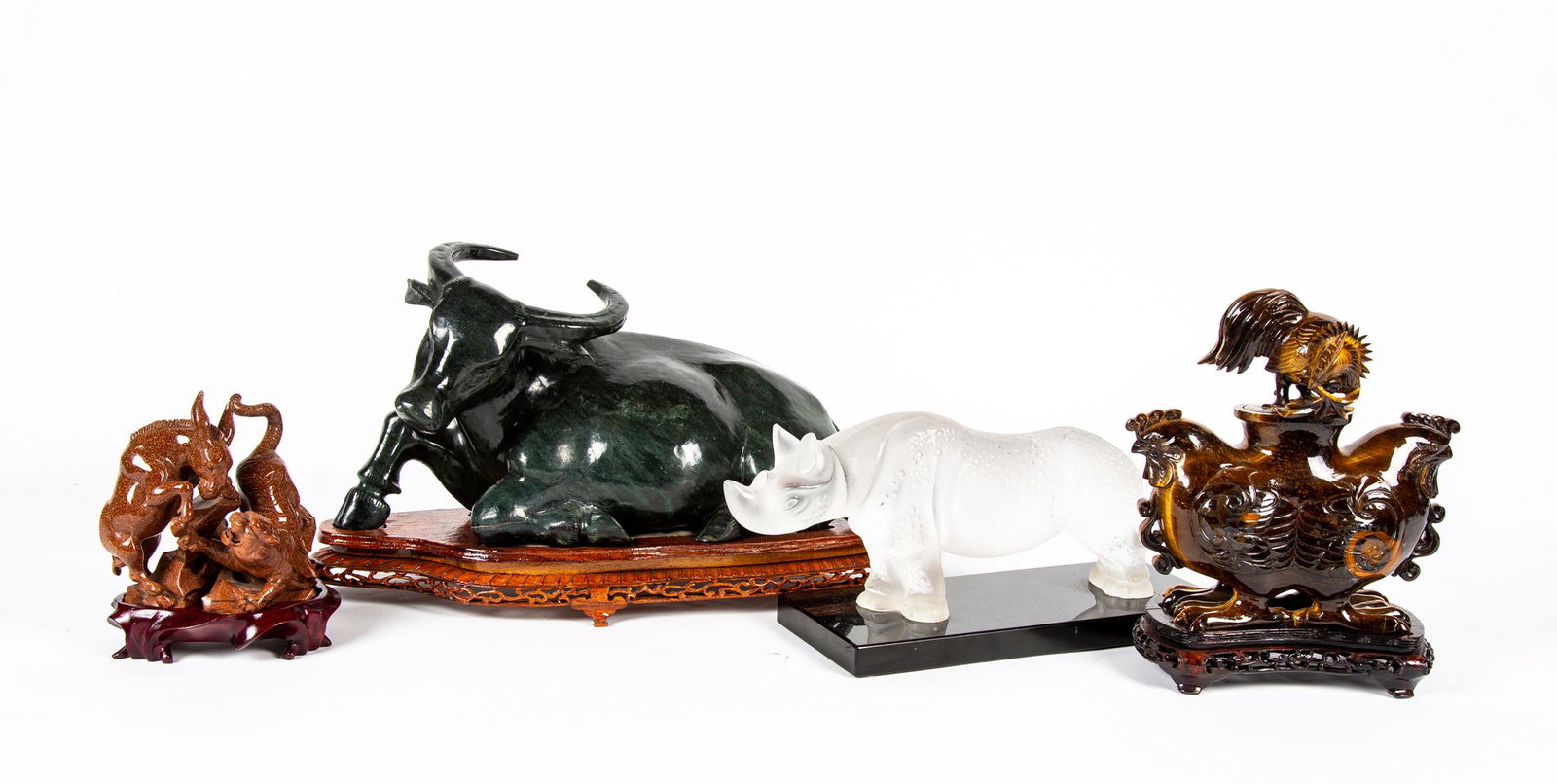 Four Chinese Carved Hardstone Animals on Wooden Bases (1 of 7)
