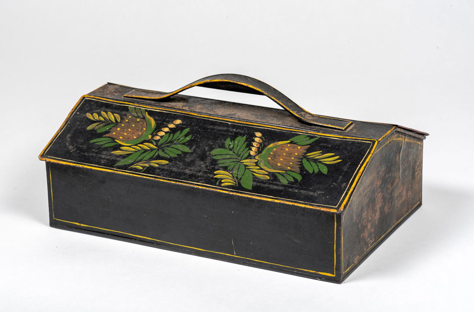 Tole Decorated 19thC Tin Cutlery Box (1 of 6)
