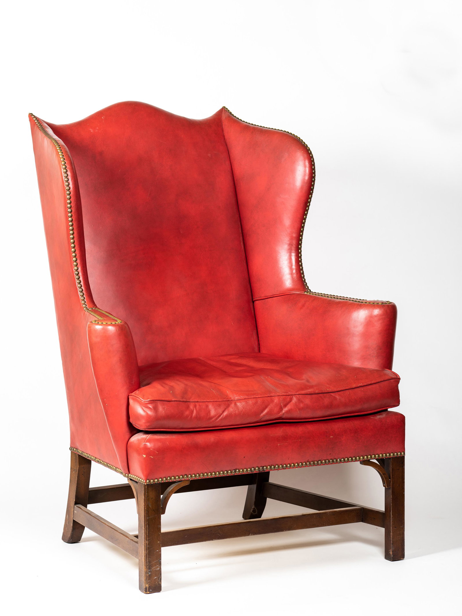 "Kittinger" Red Leather Chippendale Style Wing Chair (1 of 13)