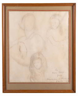 Alexander Robertson James, MA/ CA (1890-1946): Alexander Robertson James, MA/ CA (1890-1946), Portrait pencil sketch on paper of three girls, signed "To dear Cissa from Alexander____? James" wooden thin frame and matted under glass, some foxing, 1