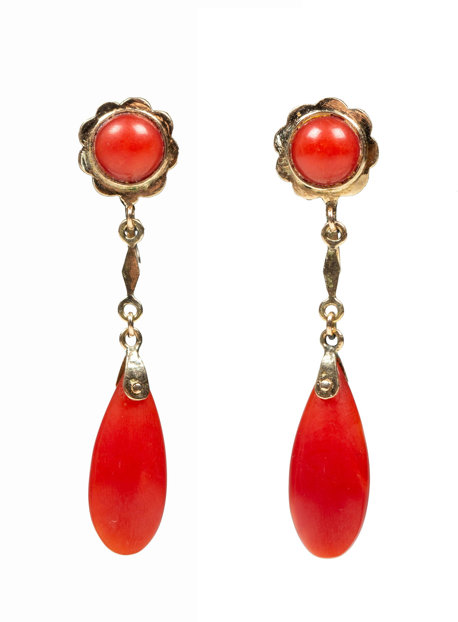 Asian Antique Red Coral Drop Earrings in 18K (1 of 14)