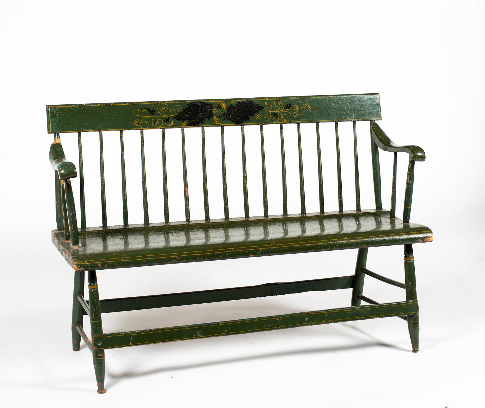 19thC American Windsor Repainted Settee (1 of 8)