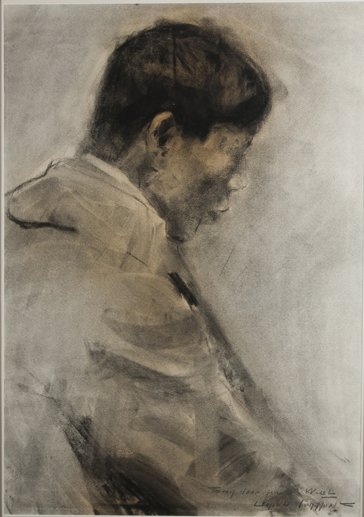 Leopold Gould Seyffert charcoal on paper painting.: Leopold Gould Seyffert, 1887-1956, NY/IL, charcoal on paper of a profile of a young man, inscribed and signed lower right in pencil, "To my dear Friend Will?, Leopold Seyffert," 23" x 15 3/4" sight, d