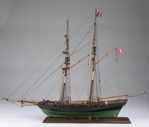 Clipper Ship Model "Dapper Tom": Clipper Ship Model "Dapper Tom", circa 1930's model representing the 1815 period "Dapper Tom" clipper which sailed out of Baltimore, Maryland, measures 25 1/2" wide x 20 1/2" Tall.
