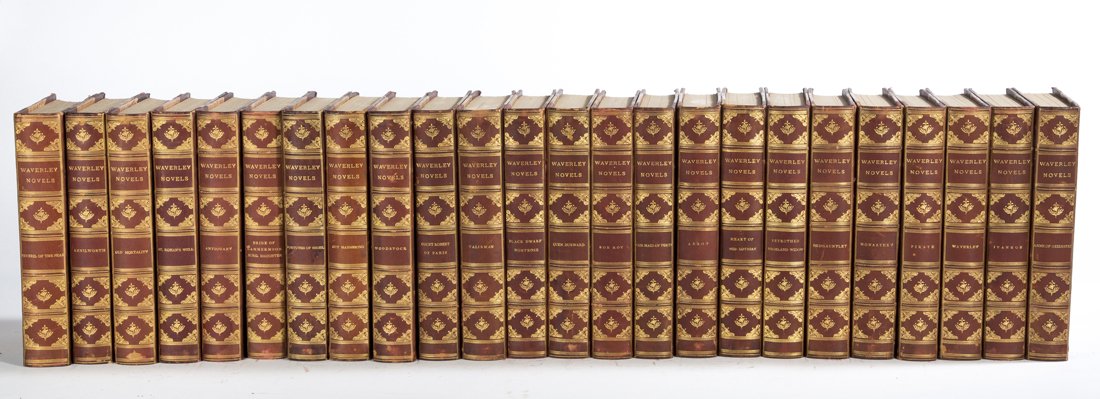 Works of Lord Byron, 17 volumes: Walter Scott, Waverly Novels, 28 volumes, Waverly Book Co. , 1898, 3/4 leather. Estimate: $150 - $250