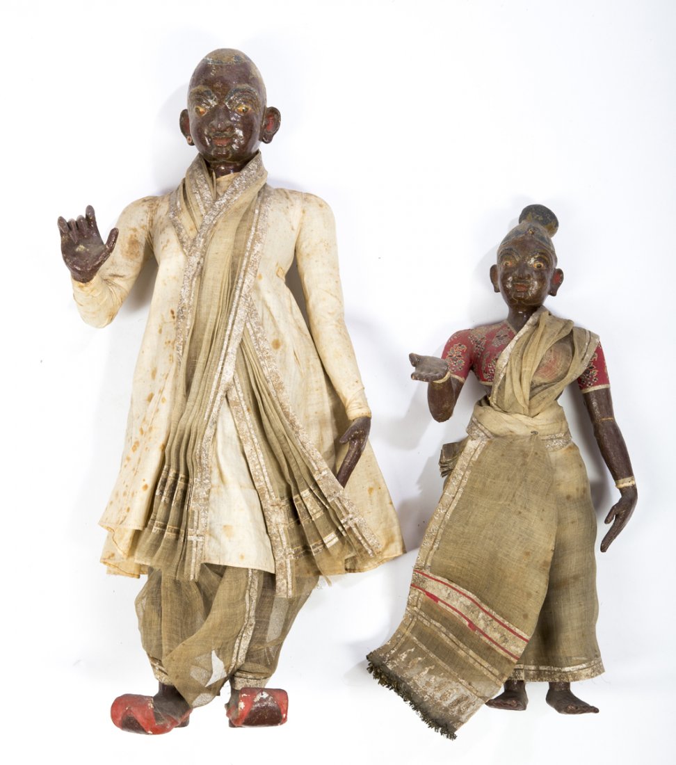 Two Dolls from India: Two Dolls from India, in a native dress, a 17"T male and a 13"T female, 19/20Th C. Estimate: $200 - $300
