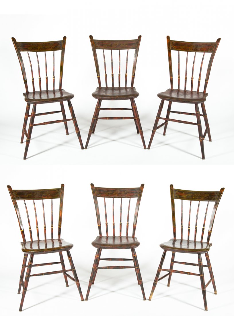 Set of 6 Paint Decorated Thumb Back Chairs (1 of 10)