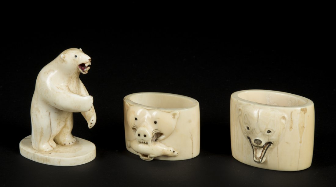 Inuit Carved Bear and Two Scarf Holders (1 of 7)