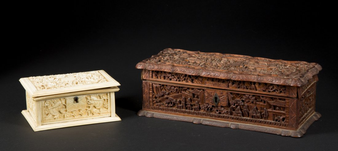 Two Chinese Export Carved Boxes (1 of 10)