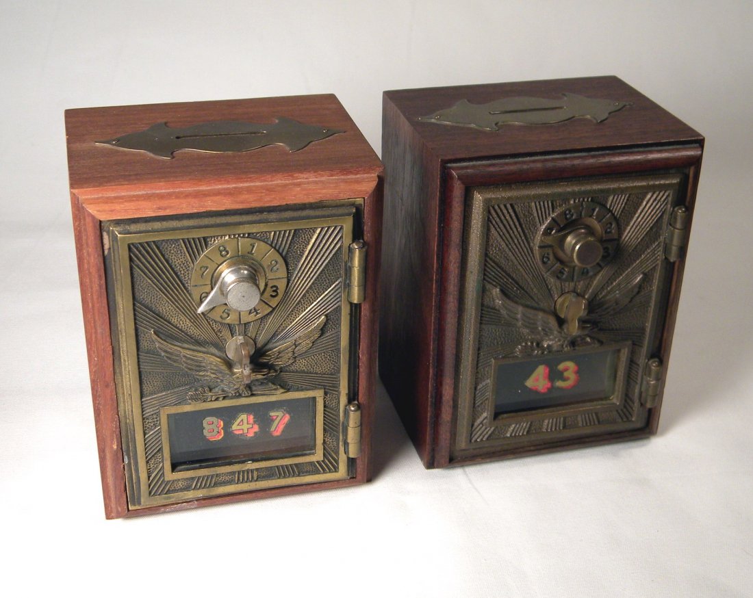 Lot of Two Post Office Box Banks: Lot of 2 banks made with original combination Post Office box doors with Eagle embossed on front.
