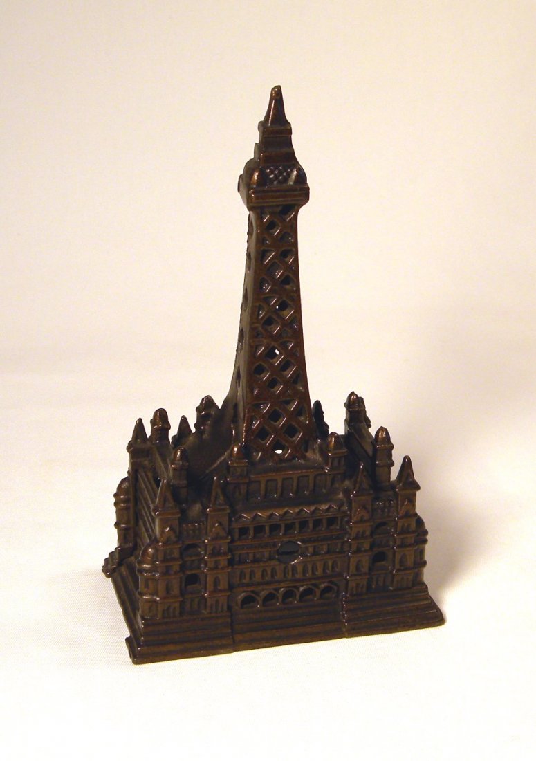 Cast Iron Blackpool Tower Still Bank: Cast iron Blackpool Tower still bank with excellent japanning by Chamberlain & Hill, England Ca. 1908.