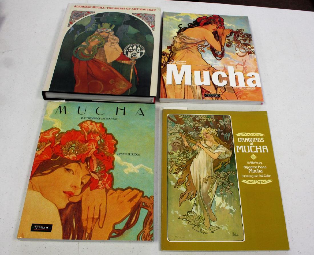 Four(4) Books: Alphonse Mucha: Including: Alphonse Mucha-The Spirit of Art Nouveau; Mucha-The Triumph of Art Nouveau; Drawings of Mucha; Mucha(Ellridge)