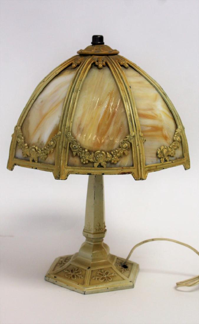 Victorian Slag Glass Panel Table Lamp (1 of 5)