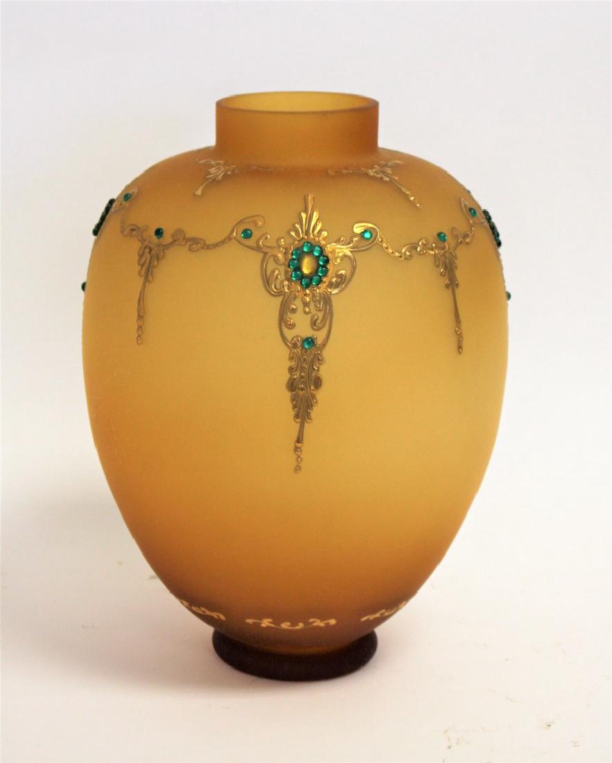 Italian Gilt and Enameled Amber Glass Vase (1 of 6)