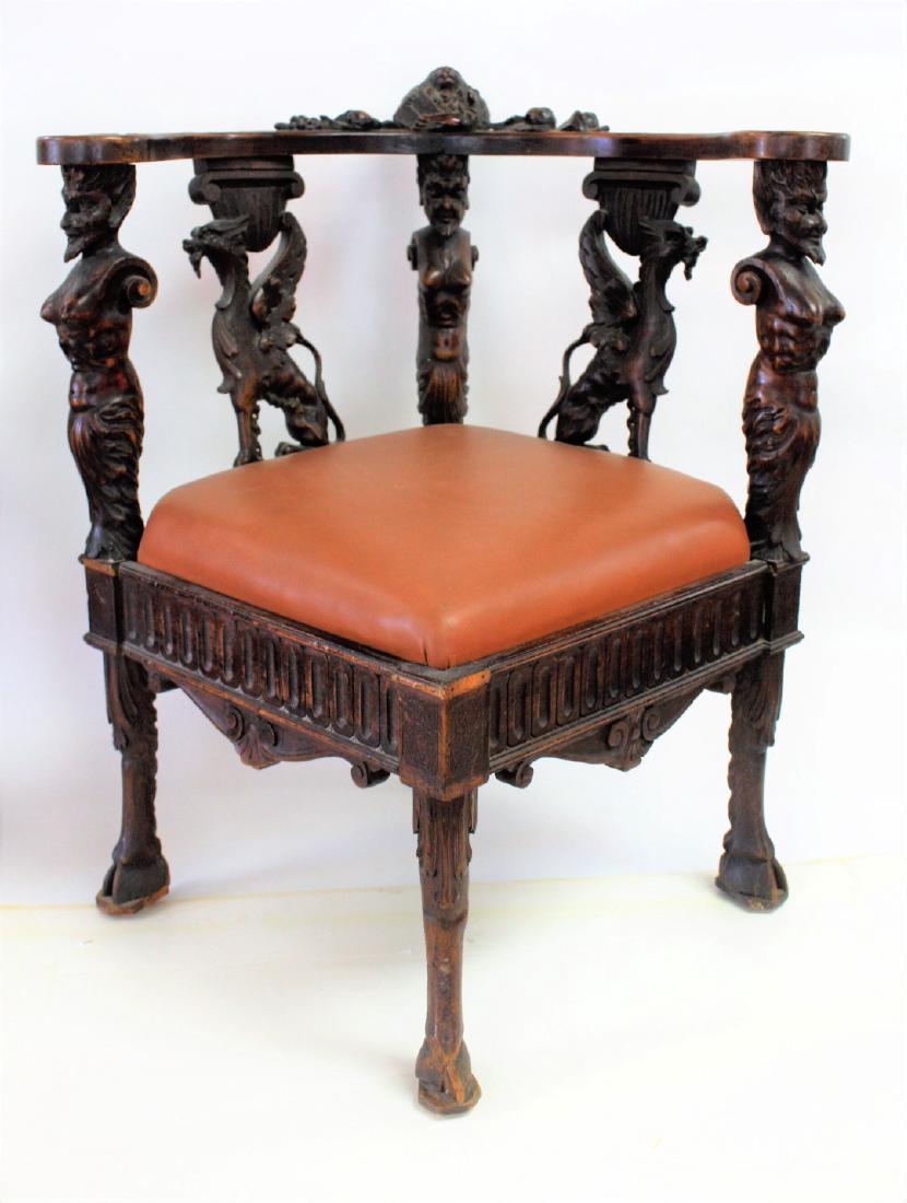 19thC. Italian Heavily Carved Walnut Corner Chair (1 of 7)