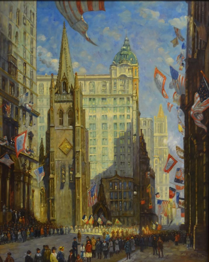 C.C. Cooper; 20thC. American Oil Painting Signed: Oil on canvas. Pageantry of Flags - 5th Avenue, NY. Signed l.r.; 30in. X 24in.