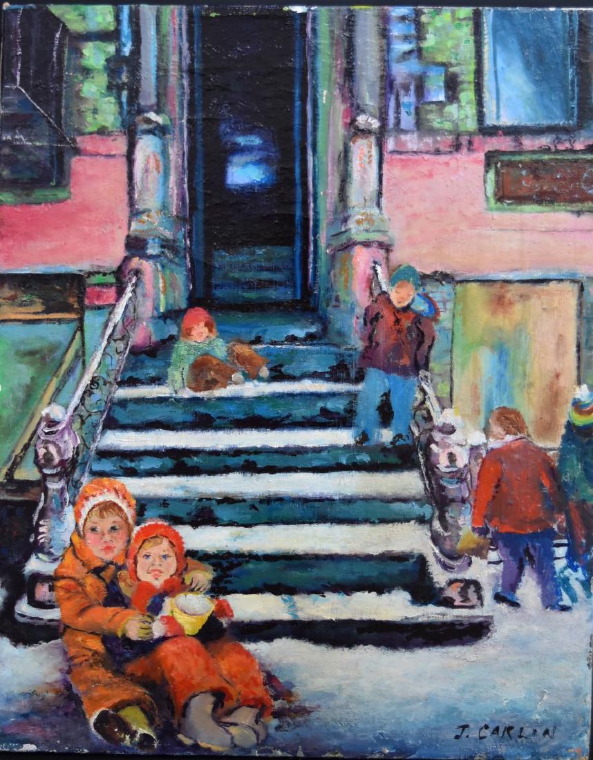 James Carlin; American Oil Painting Signed: Oil on canvas. Newark Winter. Signed l.r. and inscribed on reverse; 20in. X 16in.