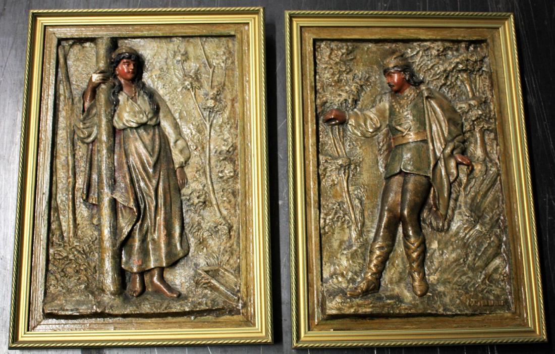 Pair of Continental Plaster High Relief Figural Plaques (1 of 6)