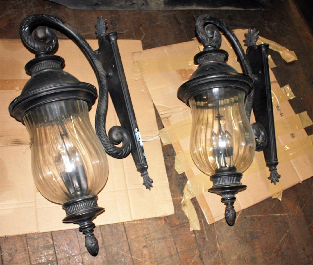 Pair of Cast Aluminum and Glass Sconces (1 of 3)