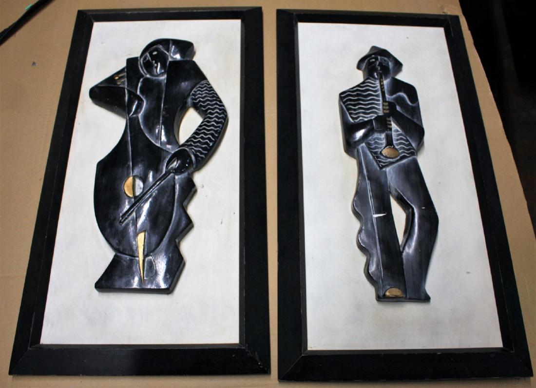 Pair of Mid Century Cubist Figural Wall Plaques (1 of 5)