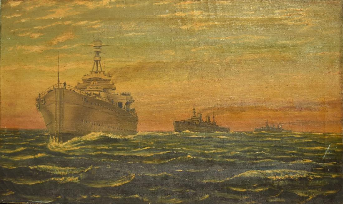 20thC. English School; Oil Painting - Battleship Convoy (1 of 5)