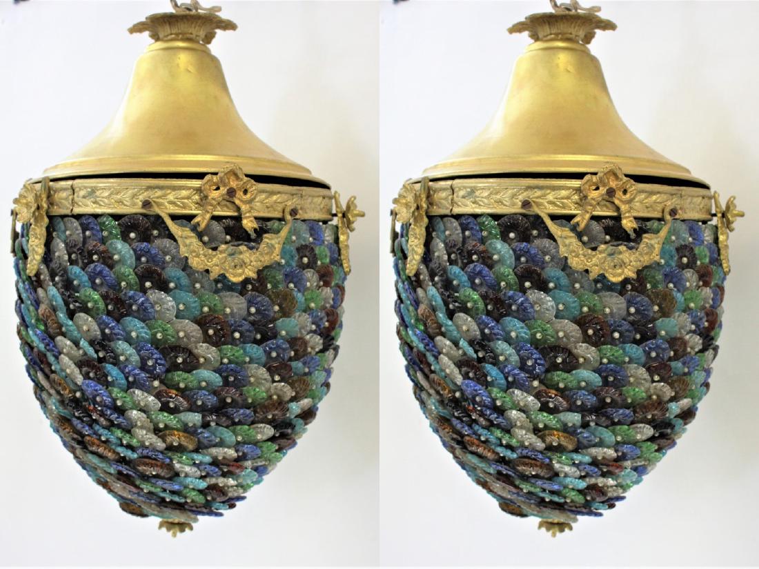 Pair of French Empire Beaded Brass Chandeliers (1 of 9)