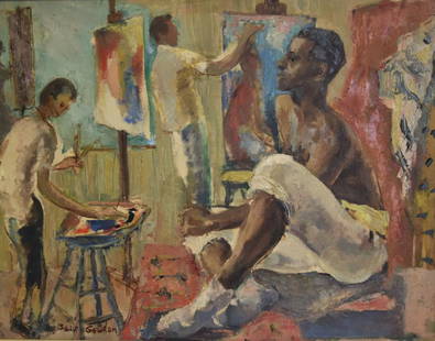 Bacia Goudon; 20thC. Oil Painting Signed: Oil on canvas board. The Art Studio. Signed l.l.; 22in. X 28in.