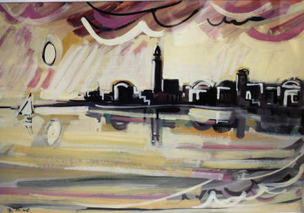 Smuel Katz; 20thC. Israeli Watercolor Signed: Watercolor on paper. Jaffa. Signed; 13.5in. X 19in.(image size)