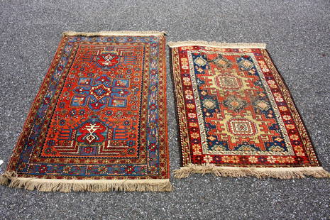 Two(2) Antique Persian Scatter Rugs: Two(2) handmade wool scatter rugs. Center medallions; 36in. X 57in; 34.5in. X 49in.